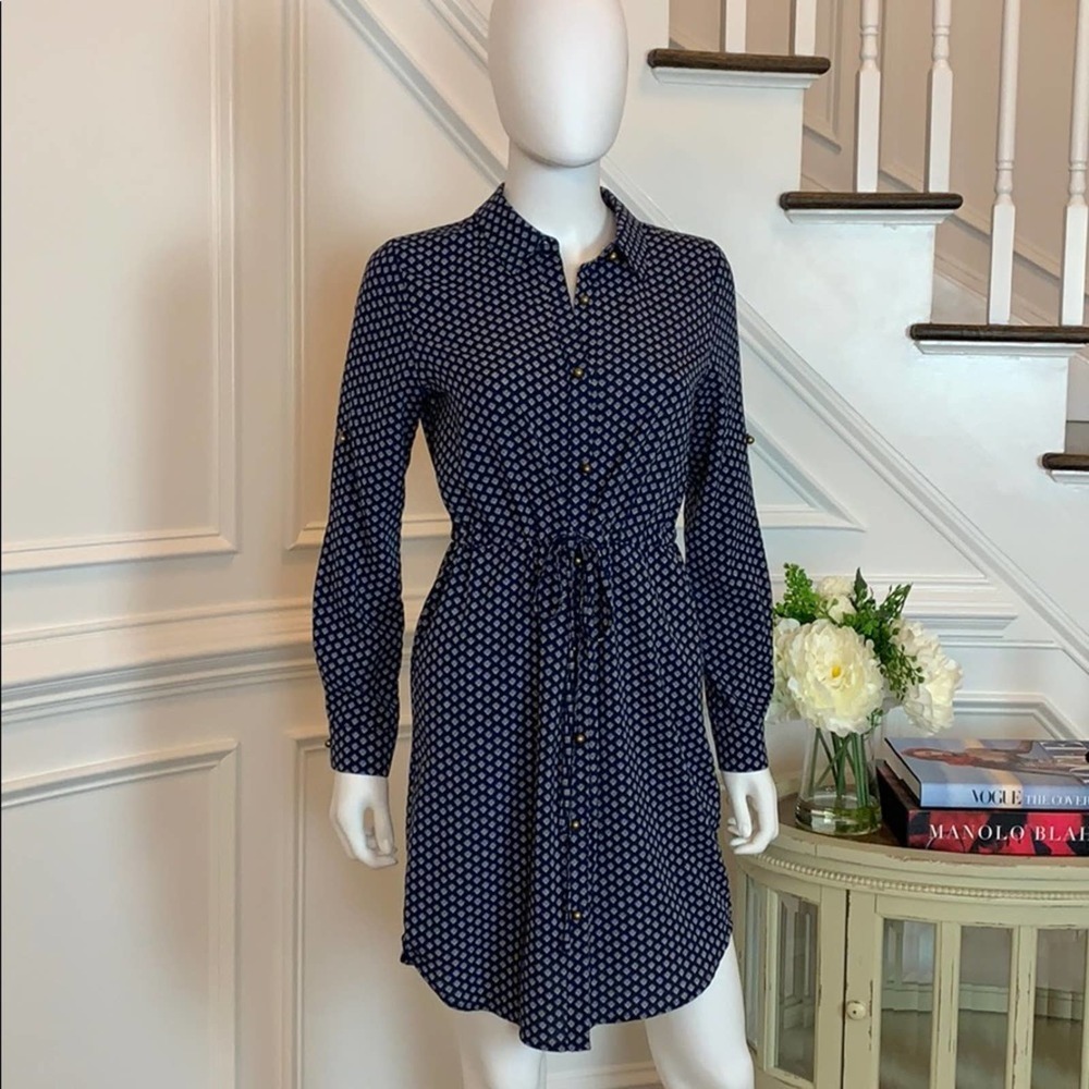 Maison Jules Printed Drawstring Button Down Dress - image 3